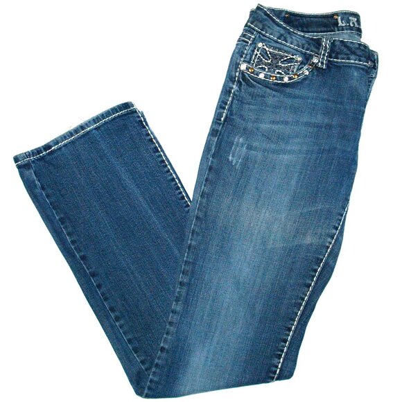 L.A. Idol USA - Iron Cross on Back Pocket - Distressed Patched Denim Jeans 32X32 - Picture 10 of 13